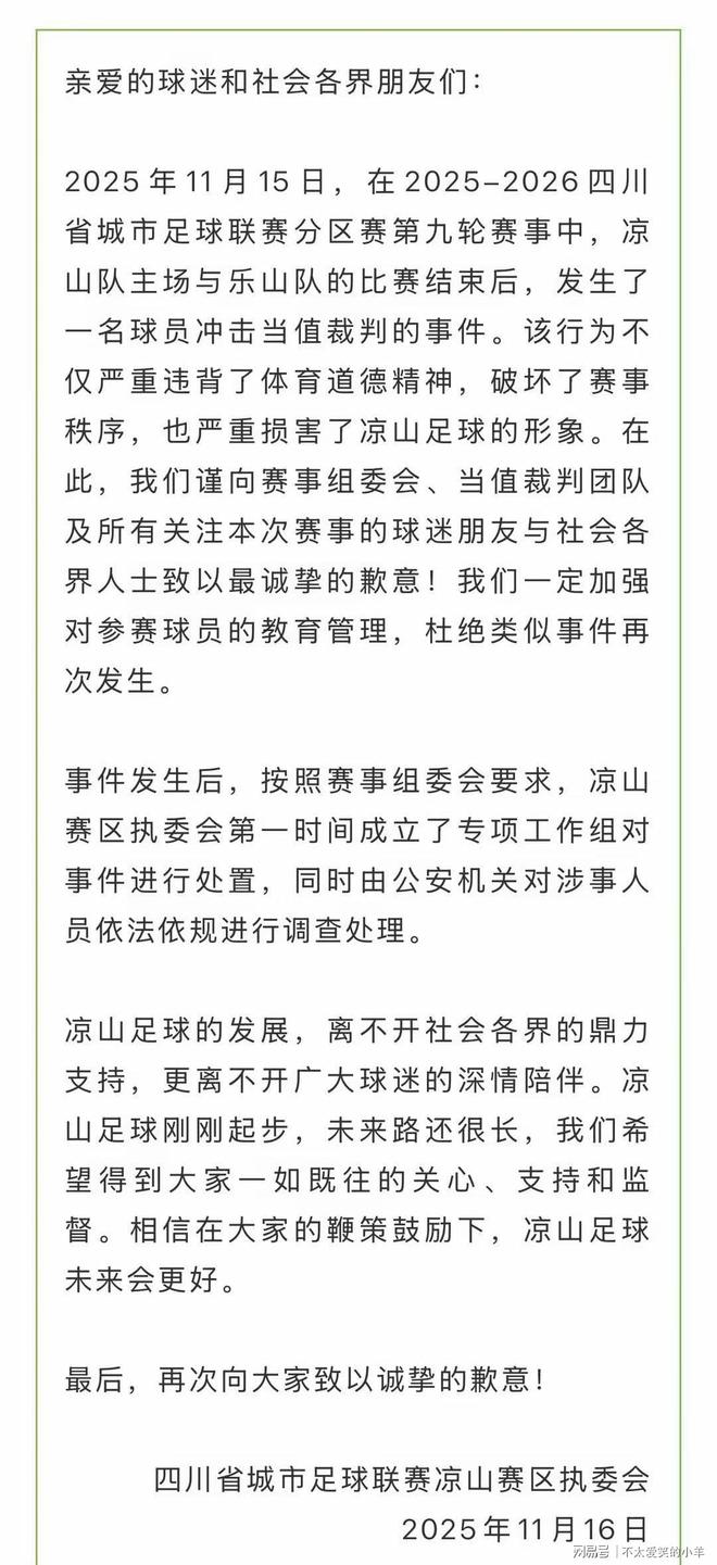 四川足球联赛、因球员飞踹裁判引发全网关注、警方已介入